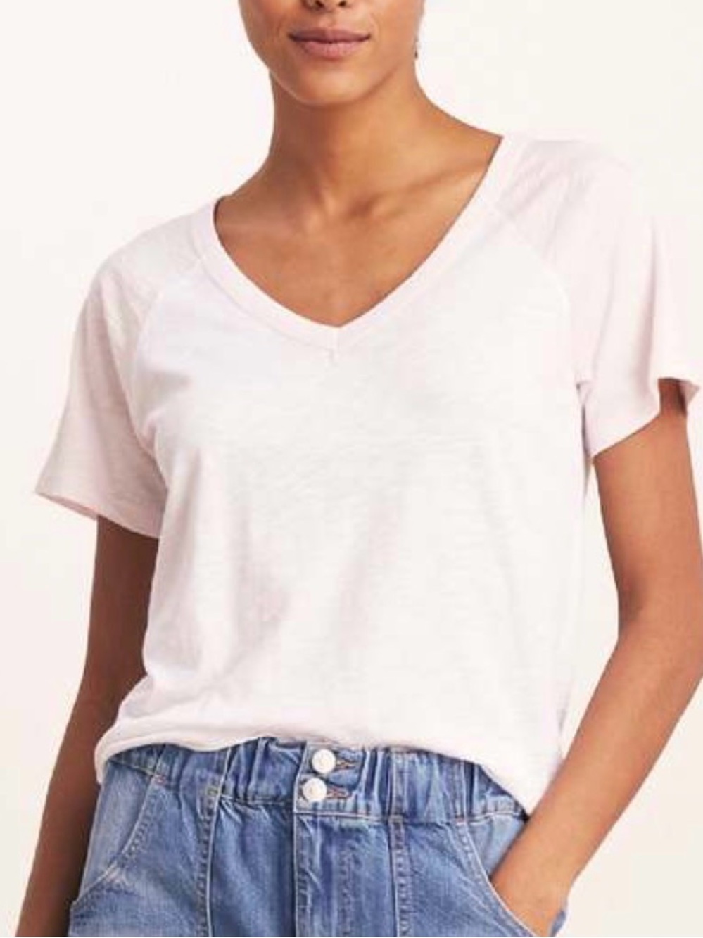 Veronica Beard Jeans Hallie Baseball V-Neck Tee T Shirt Pima Cotton MEDIUM Pink